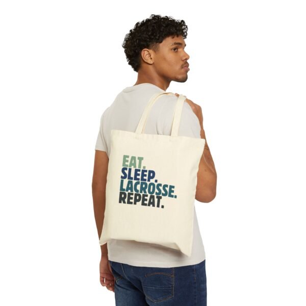 Eat.Sleep.Lacrosse.Repeat / BLUE/ Canvas Tote Bag