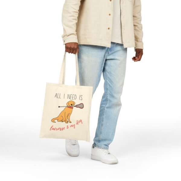 ALL I NEED: Lacrosse & my dog Canvas Tote Bag
